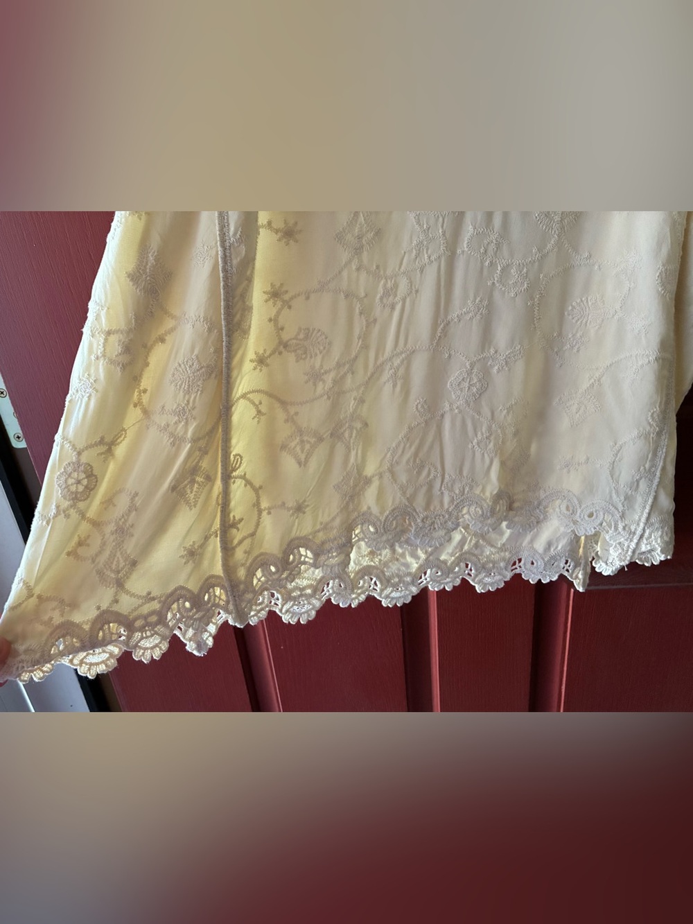 Democracy Ivory Embroidered Boho Blouse Lace Trim Flutter Sleeve Size Large - Picture 4 of 9